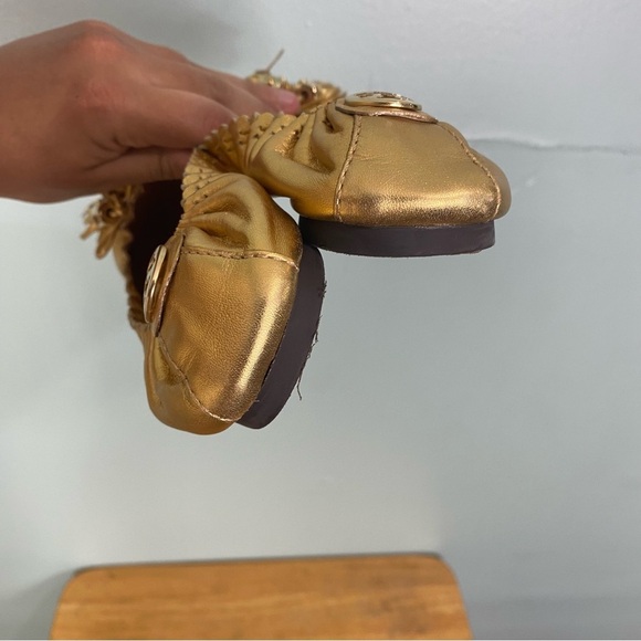 Tory Burch Gold Metallic Tassel Leather Ballet Flats Sz 7.5 - Picture 3 of 5